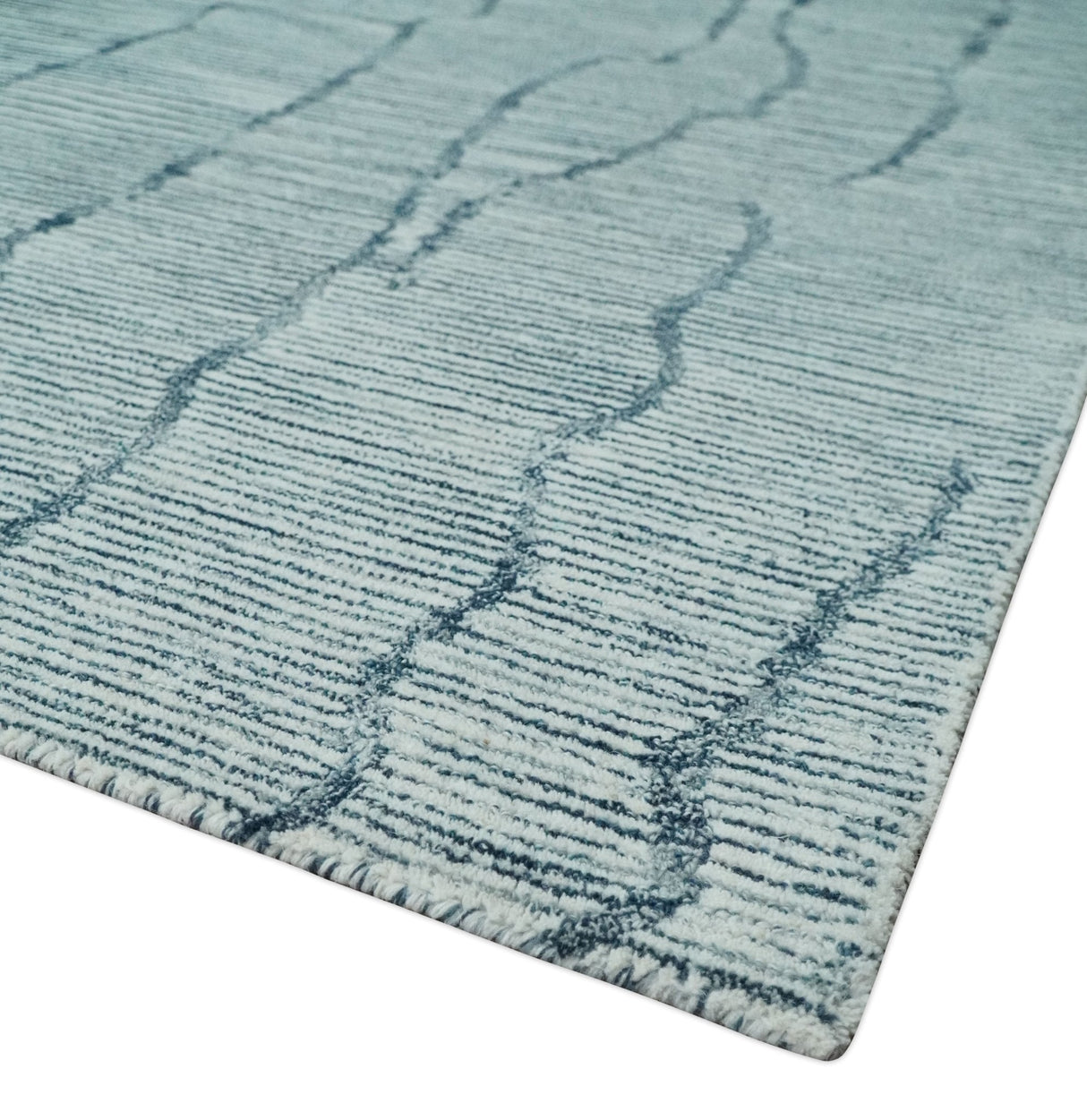 Modern Contemporary Woolen White and Blue Hand Tufted Area Rug