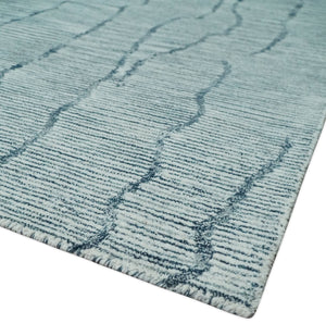 Modern Contemporary Woolen White and Blue Hand Tufted Area Rug