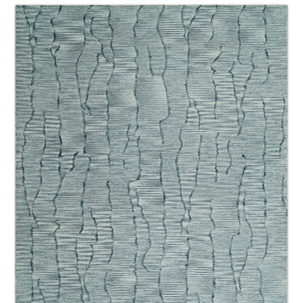 Modern Contemporary Woolen White and Blue Hand Tufted Area Rug