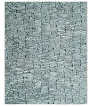 Modern Contemporary Woolen White and Blue Hand Tufted Area Rug