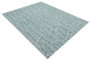 Modern Contemporary Woolen White and Blue Hand Tufted Area Rug