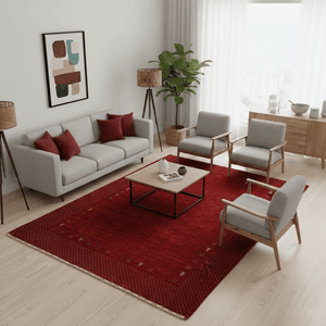 Modern Design Red Hand Loomed Wool Area Rug