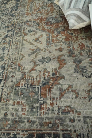 Distressed Traditional Turkish Brown And Charcoal Hand Knotted Wool Area Rug