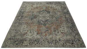 Distressed Traditional Turkish Brown And Charcoal Hand Knotted Wool Area Rug