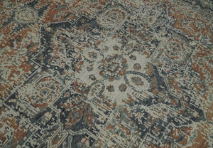 Distressed Traditional Turkish Brown And Charcoal Hand Knotted Wool Area Rug