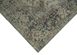 Distressed Traditional Turkish Brown And Charcoal Hand Knotted Wool Area Rug