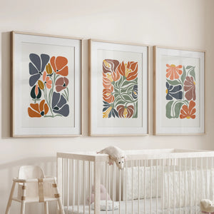 Boho Botanical Set of 3 Wall Art. Abstract Flowers Prints