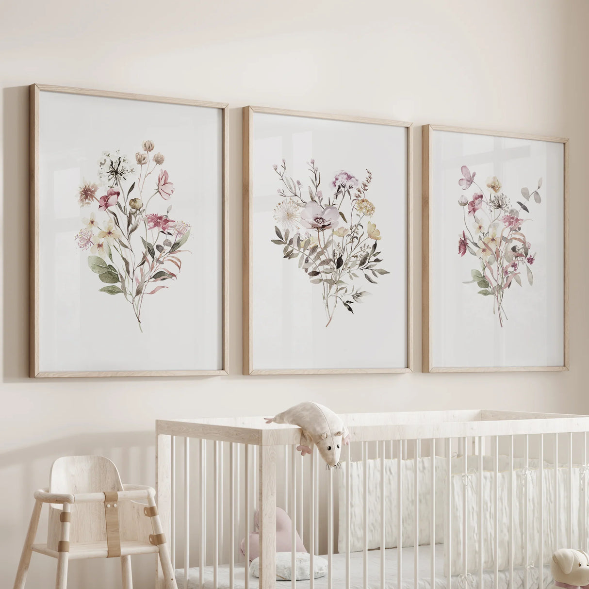 Floral Art Set of 3. Watercolor Wildflower Bouquet Prints