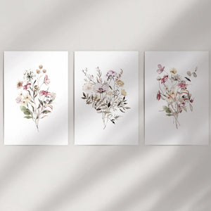 Floral Art Set of 3. Watercolor Wildflower Bouquet Prints