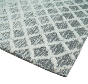 Modern Geometric Ivory and Charcoal Abstract Hand Tufted Natural Wool Multi Size Area Rug