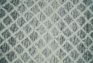 Modern Geometric Ivory and Charcoal Abstract Hand Tufted Natural Wool Multi Size Area Rug