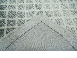 Modern Geometric Ivory and Charcoal Abstract Hand Tufted Natural Wool Multi Size Area Rug