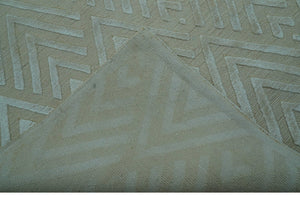 Modern Geometric Pattern Ivory And Beige Hand Knotted 9x12 Area Rug