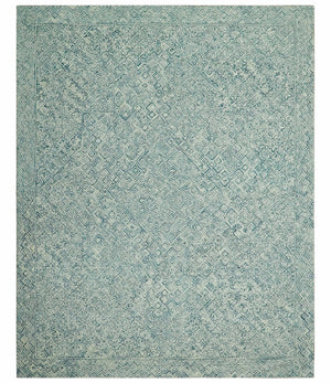Modern Geometrical 8x10 Teal and Ivory Hand Tufted wool area rug