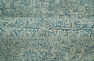 Modern Geometrical 8x10 Teal and Ivory Hand Tufted wool area rug