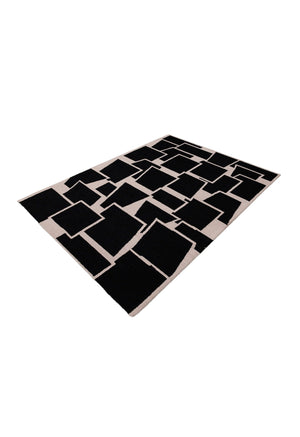 Modern Geometrical Black Hand Tufted Wool Area Rug