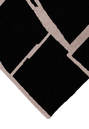 Modern Geometrical Black Hand Tufted Wool Area Rug