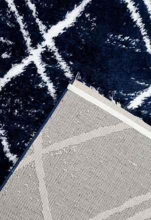 Modern Geometrical Blue Machine Woven 5x7 Area Rug