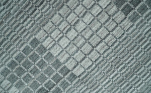 Modern Geometrical Hand Made 8x10 Charcoal, Gray and Silver Blended Wool Area Rug