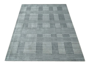 Modern Geometrical Hand Made 8x10 Charcoal, Gray and Silver Blended Wool Area Rug