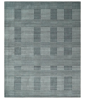 Modern Geometrical Hand Made 8x10 Charcoal, Gray and Silver Blended Wool Area Rug