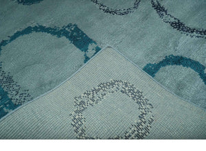Modern Geometrical Circle Design Teal and Charcoal 5x7 Hand Knotted wool area rug