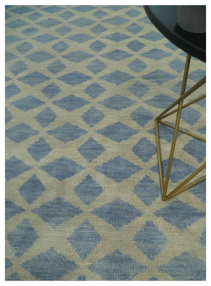 Modern Geometrical Diamond Design Gray and Beige 8x10 Hand knotted wool rug