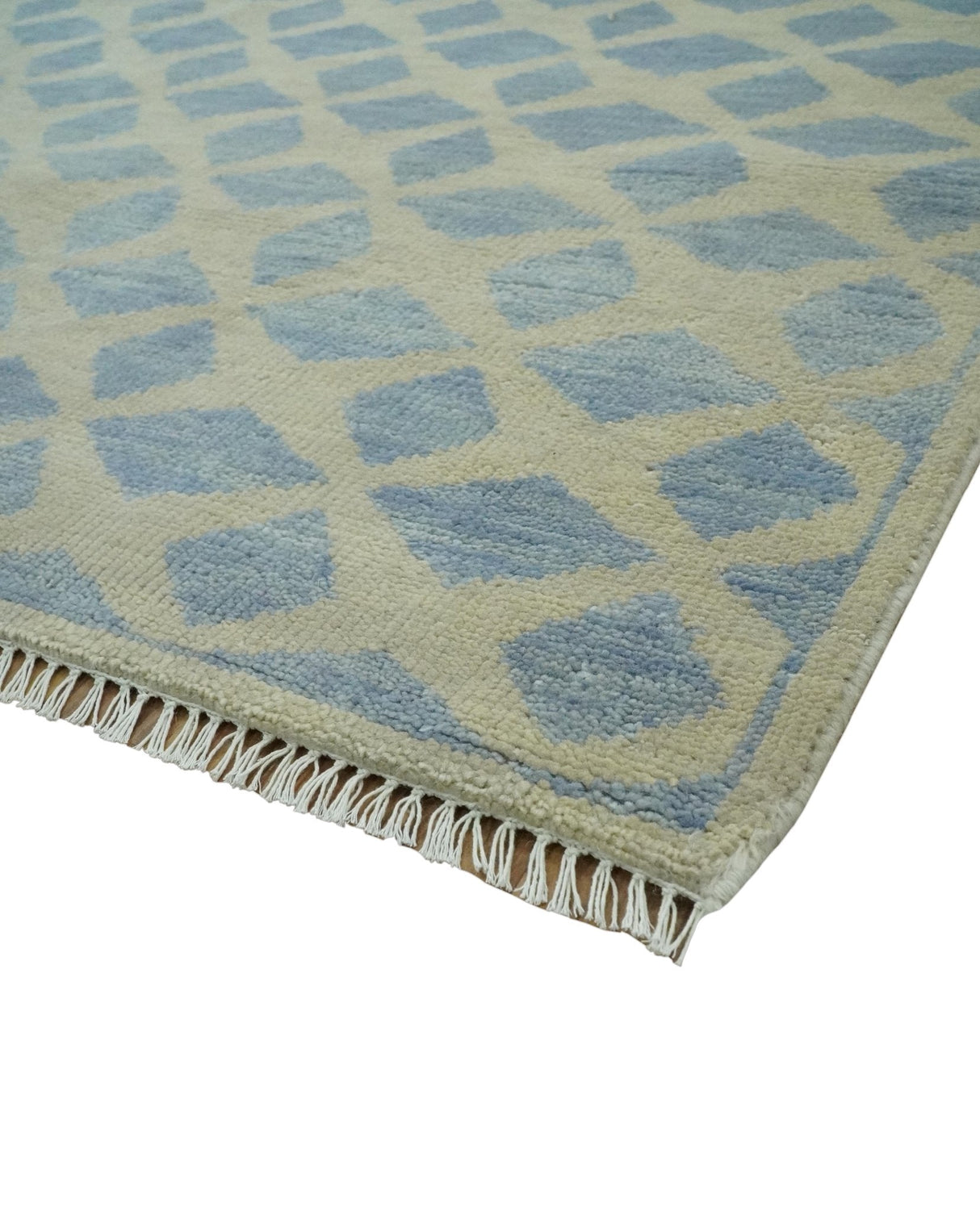 Modern Geometrical Diamond Design Gray and Beige 8x10 Hand knotted wool rug