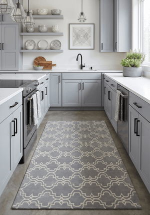 Modern Geometrical Gray and Beige Hand Tufted 5x8 Wool Area Rug