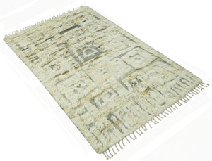Modern Geometrical Ivory and Gray Texture 9x12 Moroccan Style Plush Pile wool Rug