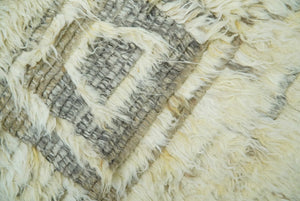 Modern Geometrical Ivory and Gray Texture 9x12 Moroccan Style Plush Pile wool Rug