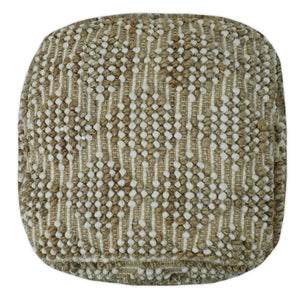 Modern Geometrical Natural Brown and Ivory Design Jute and wool Pouf
