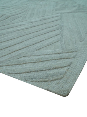 Modern Geometrical Pattern Ivory and Silver Hand Knotted 10x13 Wool Rug