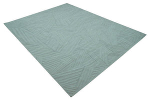 Modern Geometrical Pattern Ivory and Silver Hand Knotted 10x13 Wool Rug