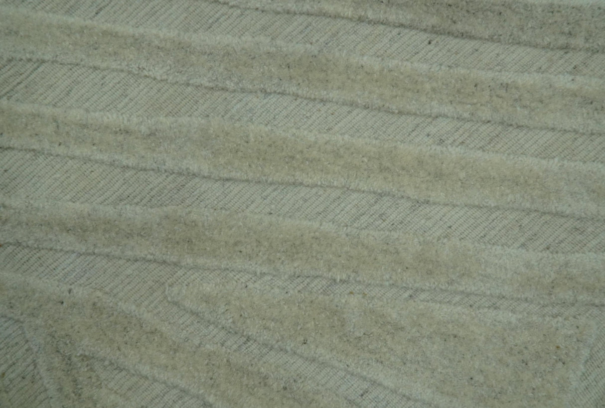 Modern Geometrical Pattern Silver Hand Knotted 10x13 Wool Area Rug