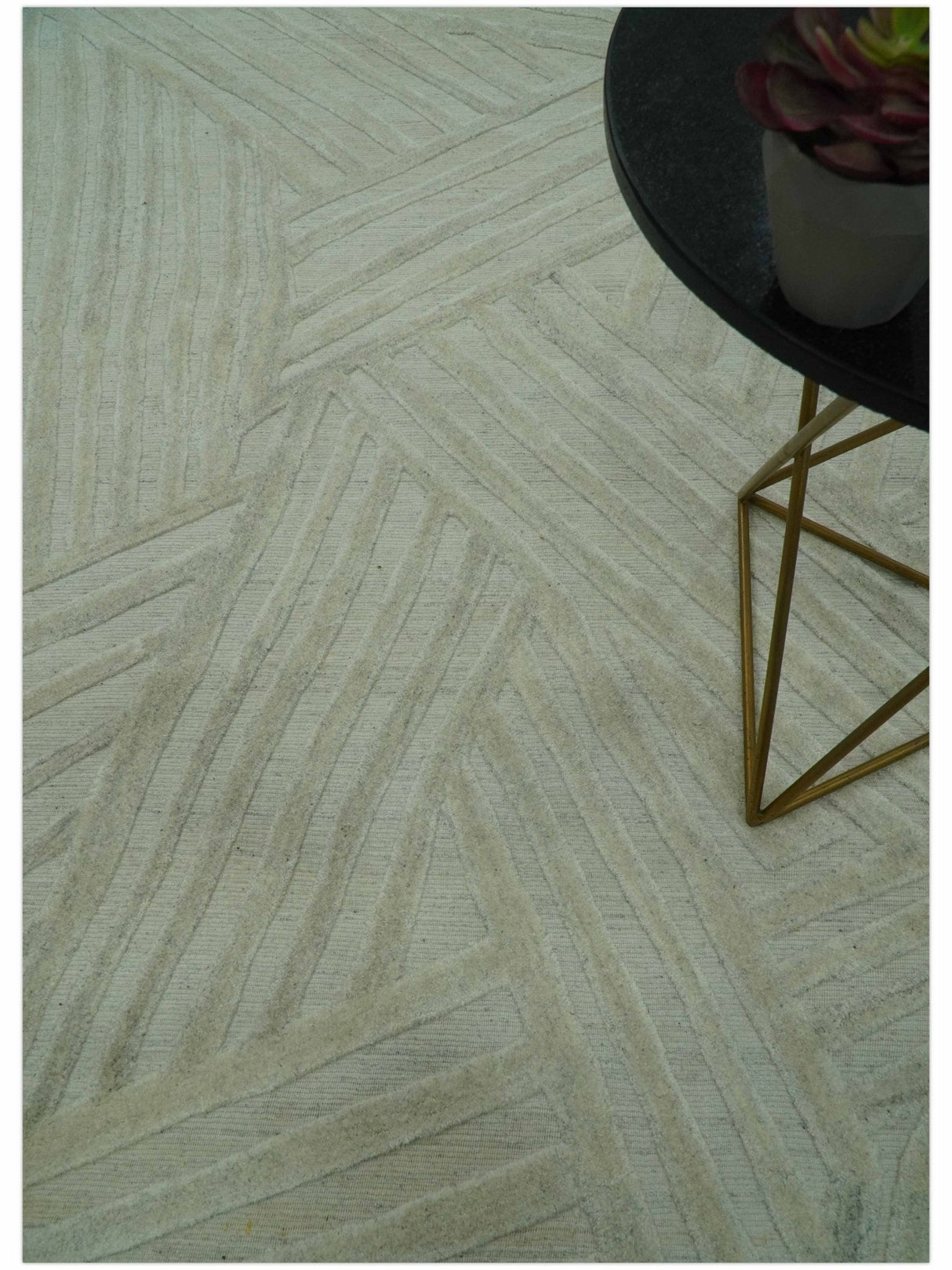 Modern Geometrical Pattern Silver Hand Knotted 10x13 Wool Area Rug