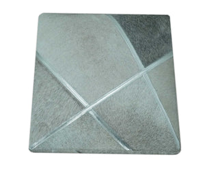Modern Geometrical Shades of Gray and Ivory Genuine Leather Pouf