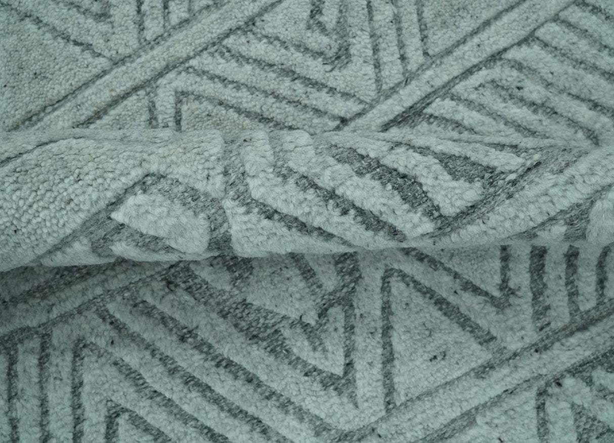 Modern Geometrical Silver and Gray Chevron Design Hand Carved  wool Rug