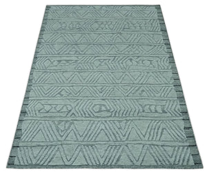 Modern Geometrical Silver and Gray Chevron Design Hand Carved  wool Rug
