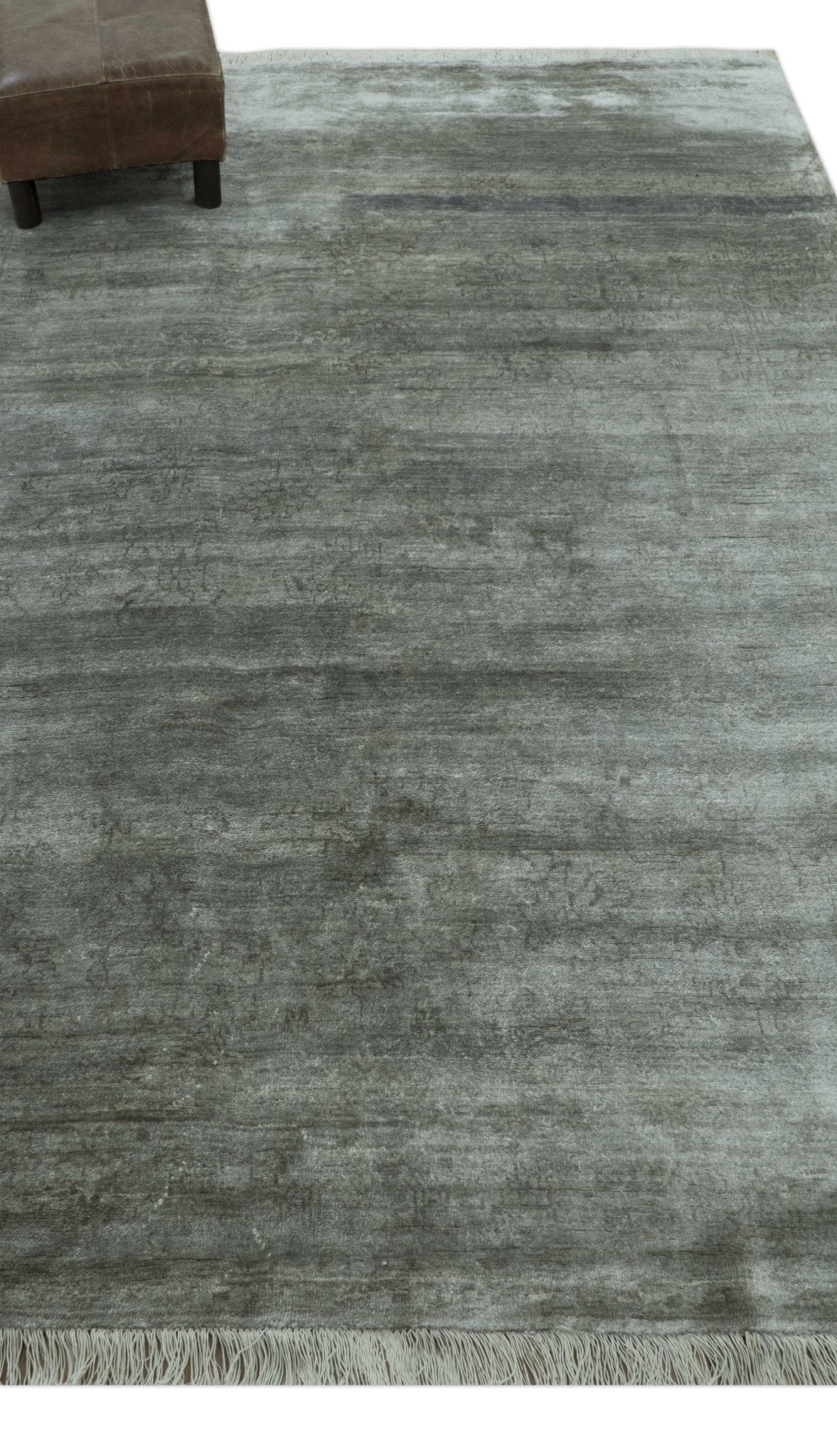 Modern Gray Solid Design 6x8.7  Hand Knotted Wool Area Rug