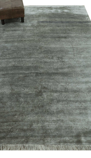 Modern Gray Solid Design 6x8.7  Hand Knotted Wool Area Rug