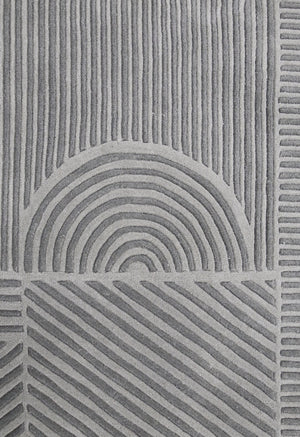 Modern Grey Lines Hand Tufted 5x7 Wool Area Rug
