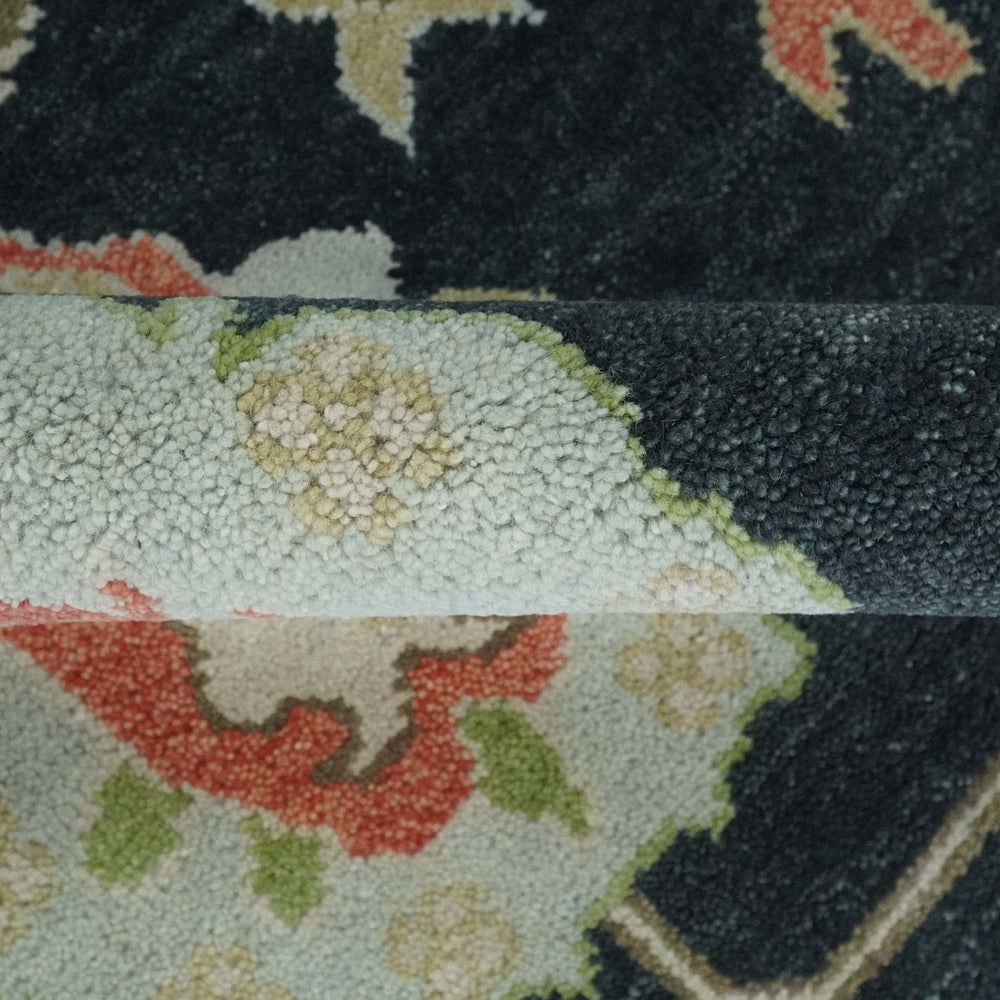 Modern Hand Knotted Black and Multicolor Oushak Custom Made Wool Rug