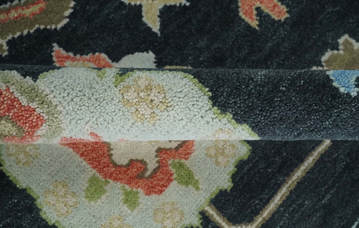 Modern Hand Knotted Black and Multicolor Oushak Custom Made Wool Rug