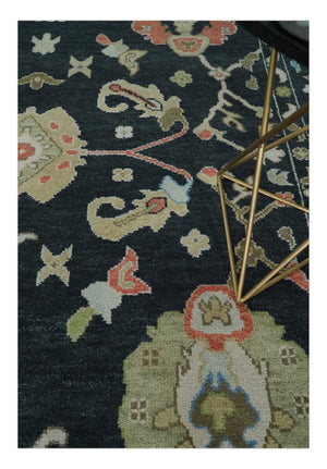 Modern Hand Knotted Black and Multicolor Oushak Custom Made Wool Rug
