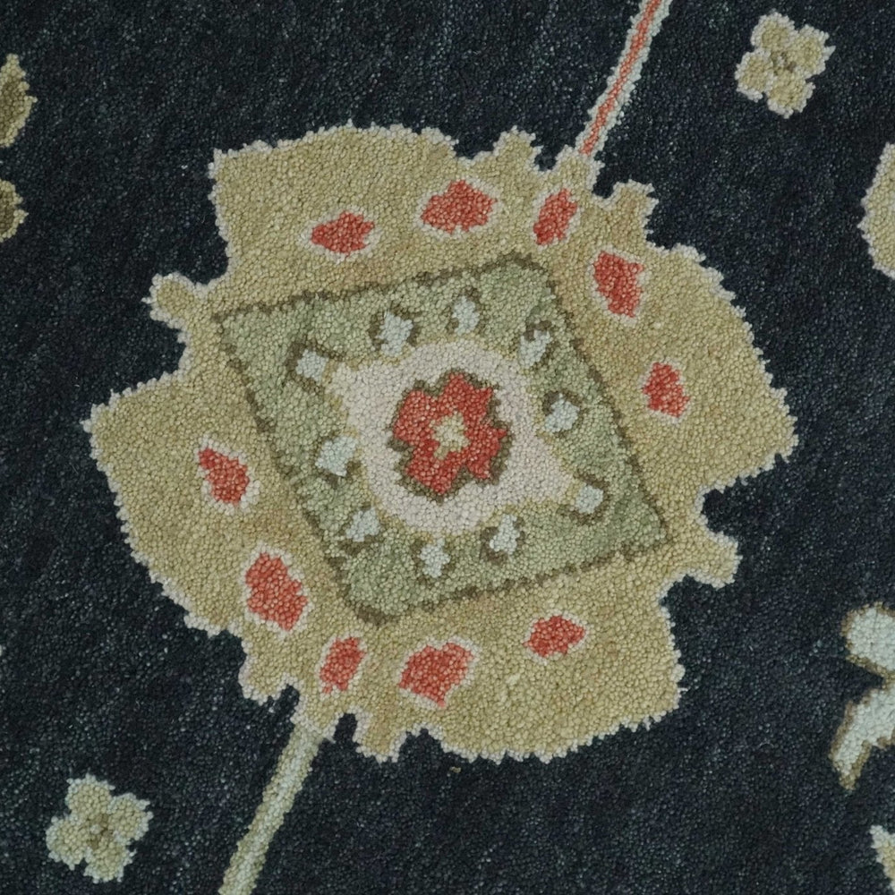 Modern Hand Knotted Black and Multicolor Oushak Custom Made Wool Rug