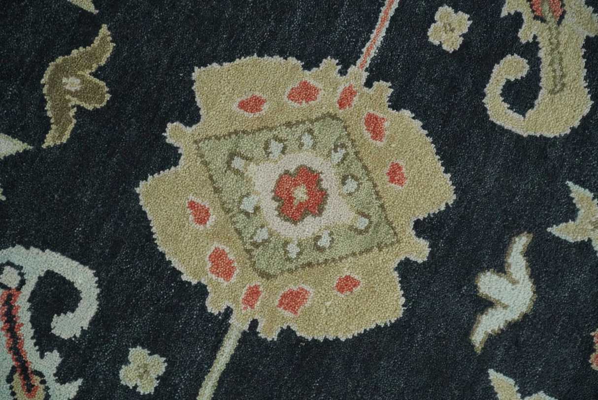 Modern Hand Knotted Black and Multicolor Oushak Custom Made Wool Rug
