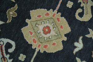 Modern Hand Knotted Black and Multicolor Oushak Custom Made Wool Rug