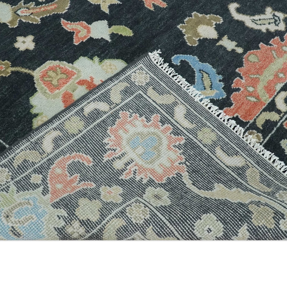 Modern Hand Knotted Black and Multicolor Oushak Custom Made Wool Rug
