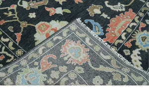 Modern Hand Knotted Black and Multicolor Oushak Custom Made Wool Rug